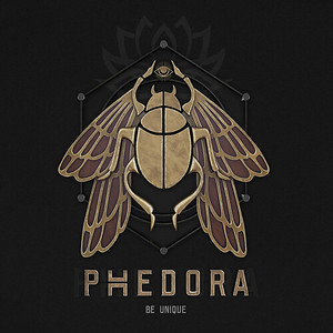 The Phedora is a stylized drawing of a scarab in gold in front of a black background.