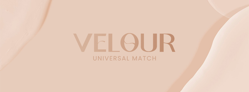 The Velour Beauty logo features the word Velour in brown text over a beige background.