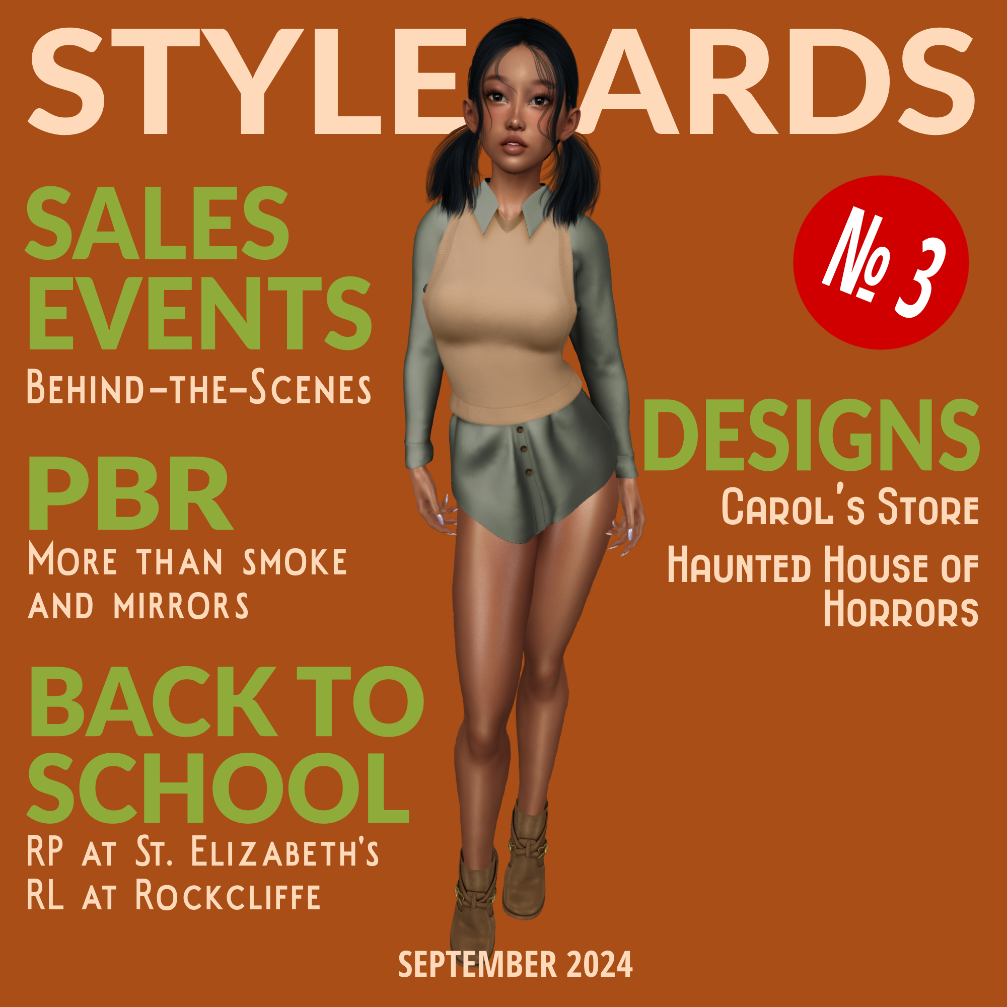 Stylecards № 3 The cover of Stylecards № 3 features Tala Pangilinan posed in front of a dark orange backdrop in the studio while wearing a green shirtdress and a tan sweatervest.